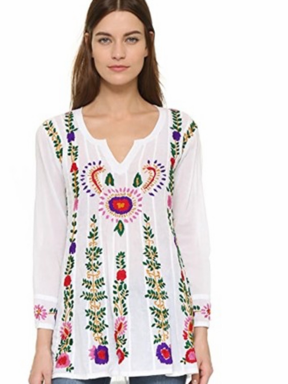 RAGA White Tunic with Multicolor Floral Embroidery